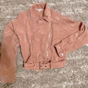 FAVLUX Crop Corduroy Zip up Jacket with Buckle